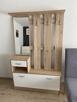 Garderobe mit Spiegel, Schubladen & Kleiderhaken  Holz/Weiß
