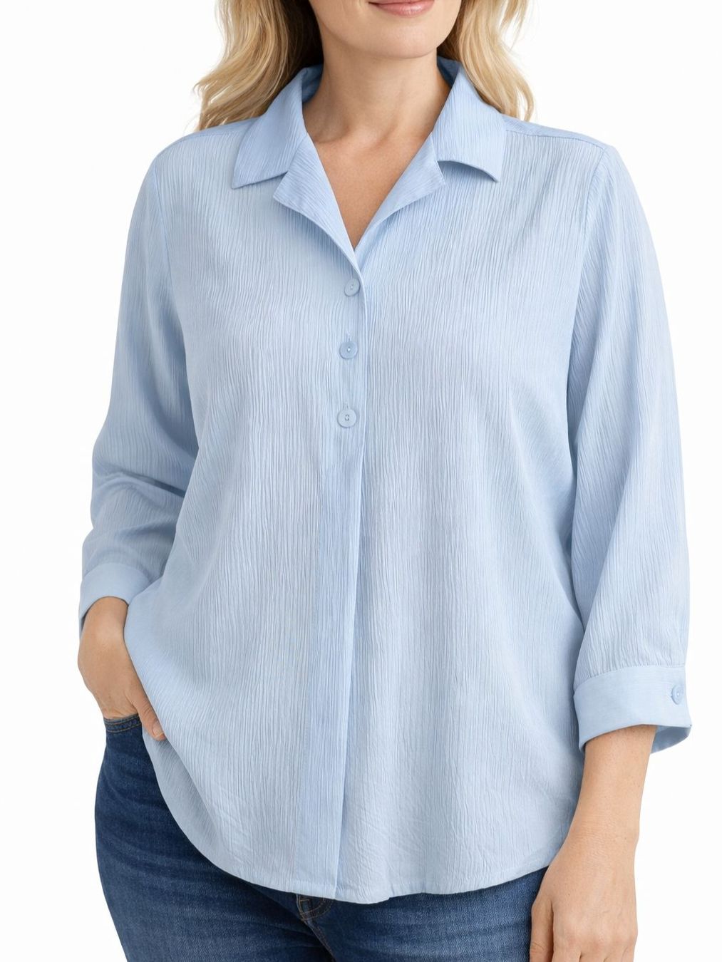 Camicette: Bluse Damen Gr 46 La Cara Hellblau Crinkle-Stoff 3000 – Usato da Vinelz venduto da sonnenmond77