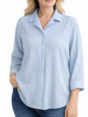 Bluse Damen Gr 46 La Cara Hellblau Crinkle-Stoff 3000
