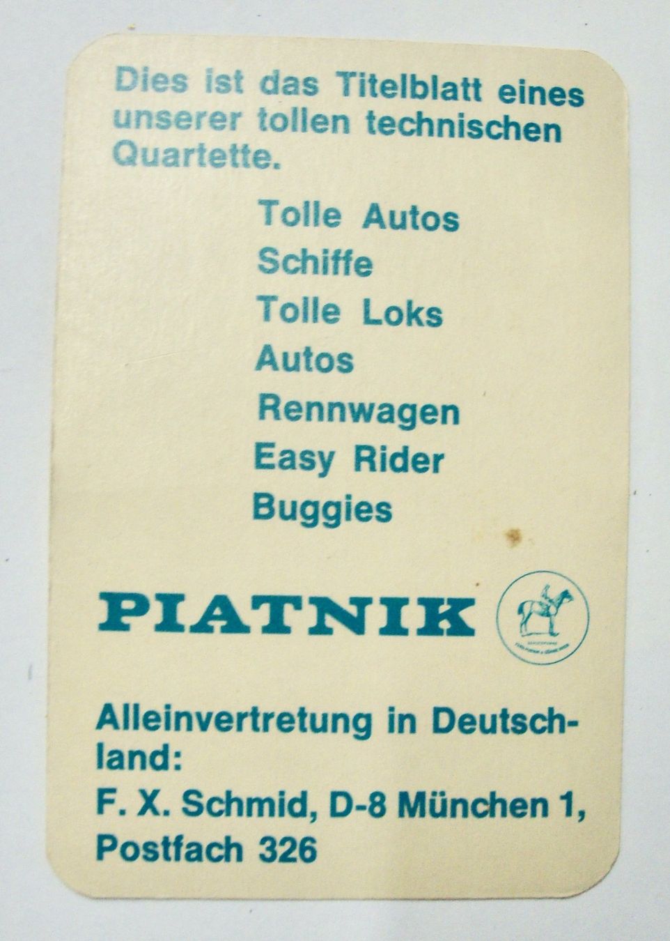 Giochi: Technisches Quartett Einzelkarte "Autos 74" Deckblatt – Usato da Winterthur venduto da halle07 1