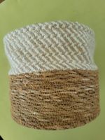 Blumenübertopf, naturfarben aus Seegras und Stoff, neu