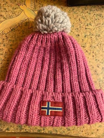 chapeau acrylique/laine,Napapijri,taille 3,rose pompon gris