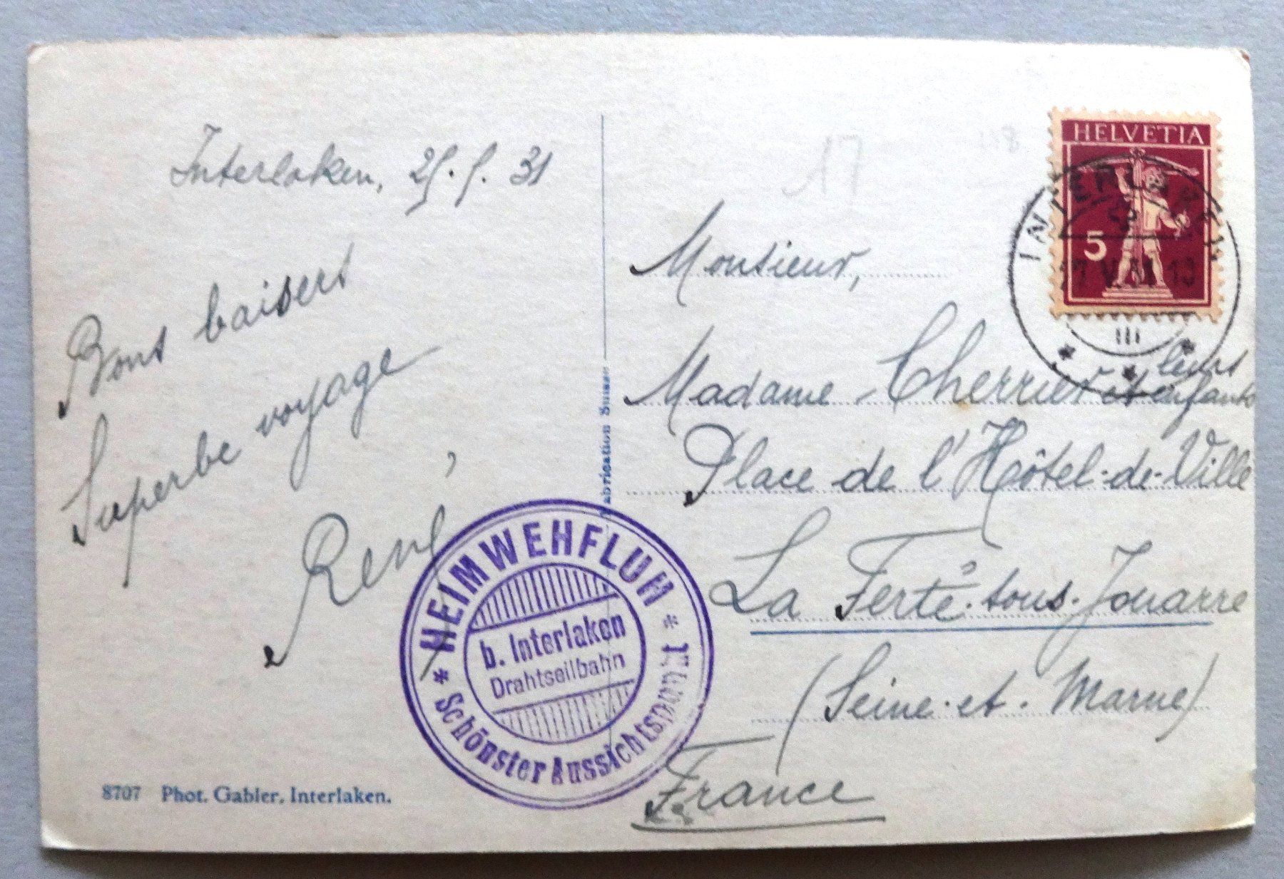 Cartoline postali: Interlaken, Heimwehfluh – Usato da Fétigny venduto da Billy2miny 1