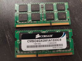 DDR3 SODIMM: Corsair 8 GB (2x 4), PC3-10600, non-ECC