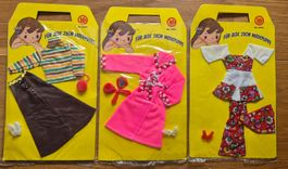 Puppenkleider für Barbie Outfit 3x neu 70er Jahre