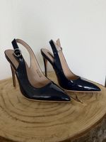 Lost Ink Slingback Pumps Lack Dunkelblau Gr. 38 