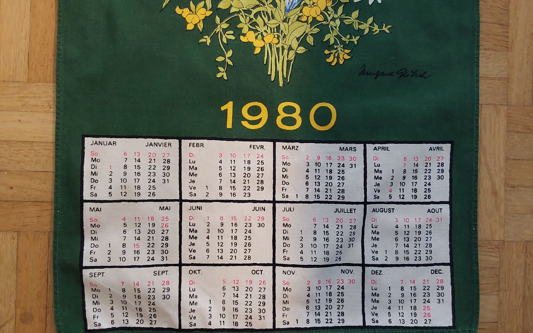 Strofinacci: Küchentuch Motiv Kalender 1980 – Usato da Köniz venduto da scopello12 1