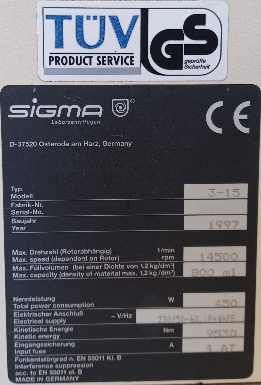 Accessori da laboratorio: Sigma 3-15 Tabletop centrifuge – Difettoso da Niederdorf venduto da LeptonAG_Labor 7