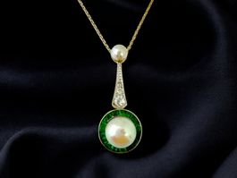 Art Deco  Perlen - Smaragd - Diamant - Collier, Wien um 1930
