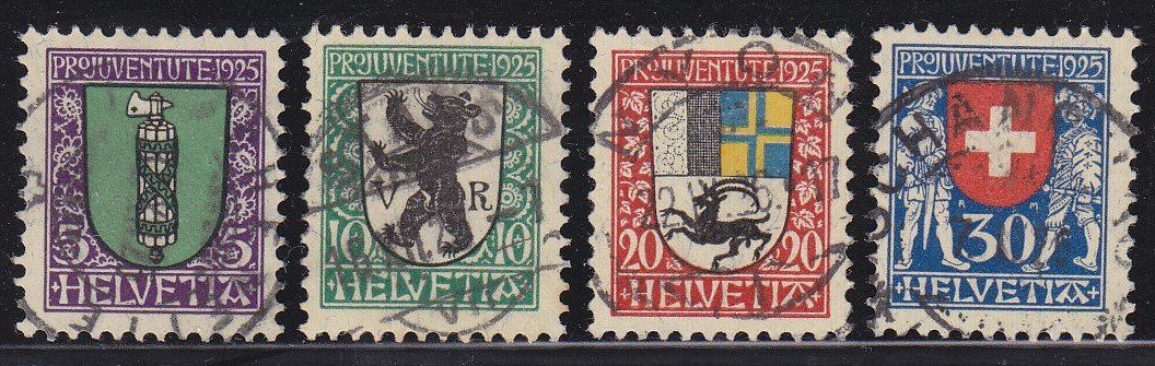 Tutti i francobolli: 1925   Pro  Juventute Satz  Wappen TOP gestempelt – Usato da Adliswil venduto da Aenti