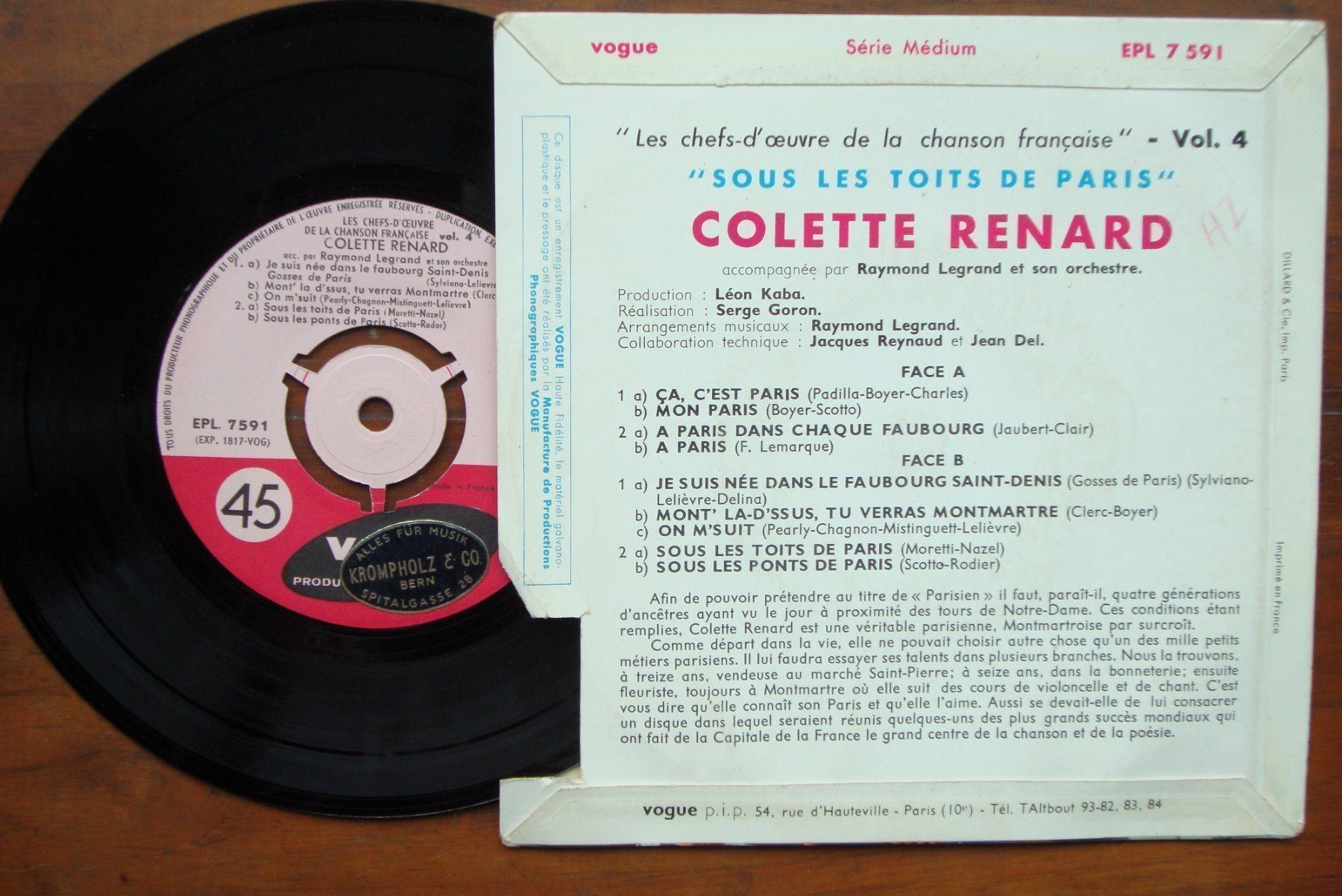 Dischi in vinile: COLETTE RENARD - Sous les toits de Paris – Usato da Bern venduto da Uli_10_11 1