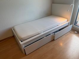 Single bed with drawers and lamp white good condition