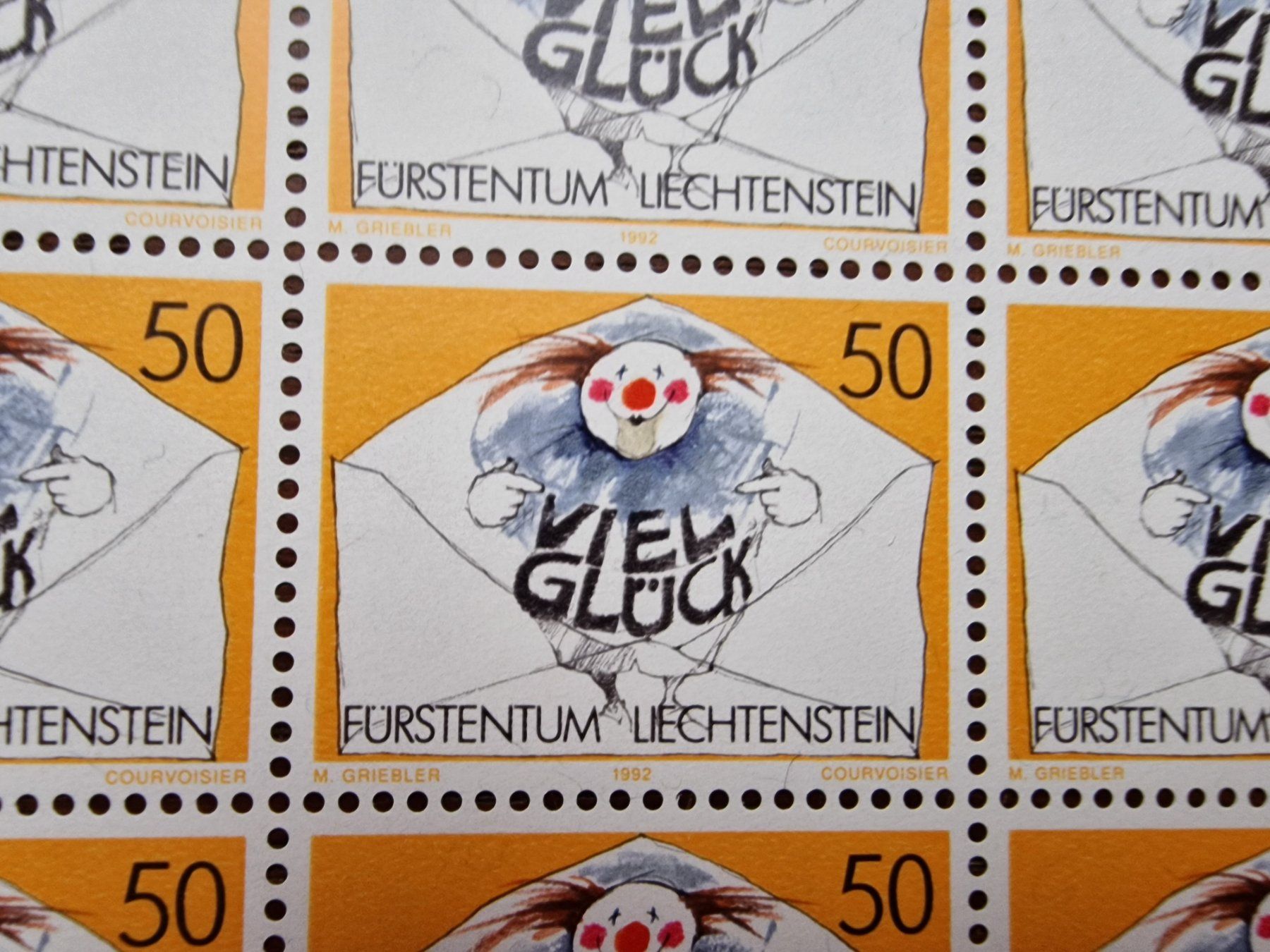 Tutti i francobolli: FL 1992 Serie Bögen "Botschaften" ** /1041/44 – Usato da Aesch LU venduto da briefmarken.uray 2