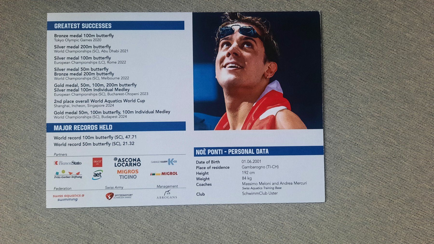 Autographes: Autogrammkarte Noe Ponti – D'occasion à Schmerikon par Olympia04 1