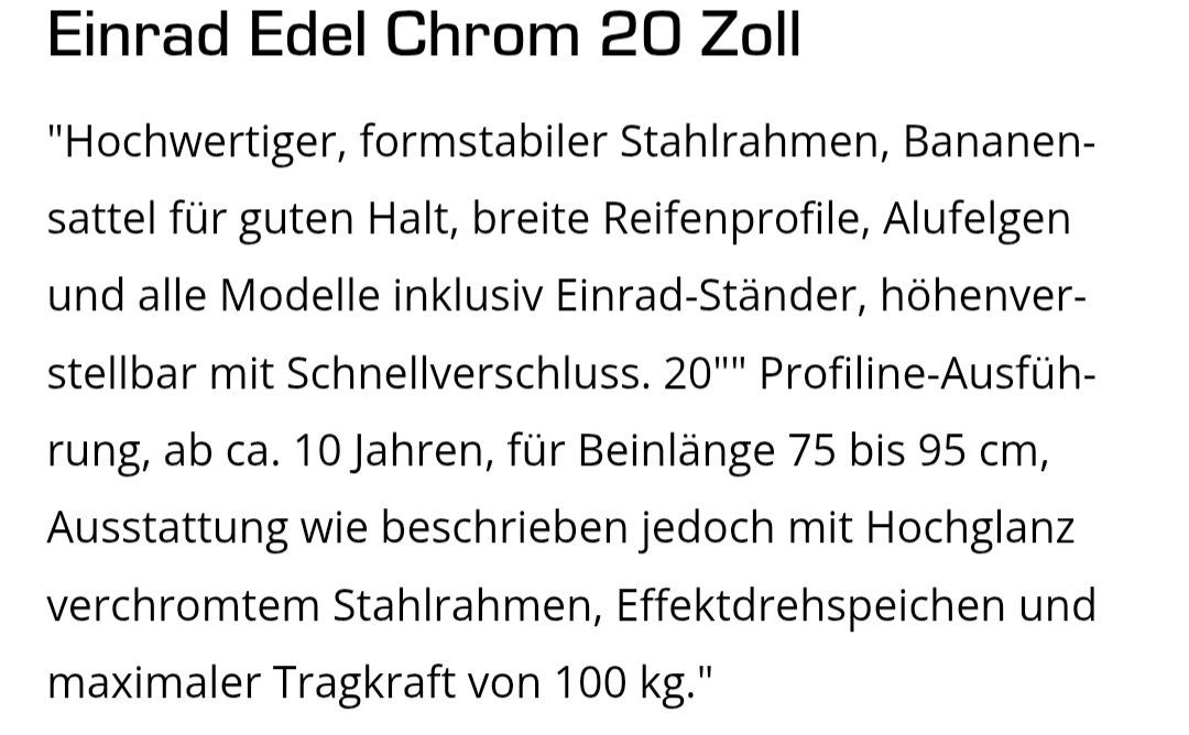 Biciclette: Einrad 20 Zoll – Usato da Walenstadt venduto da ema_2tln 1