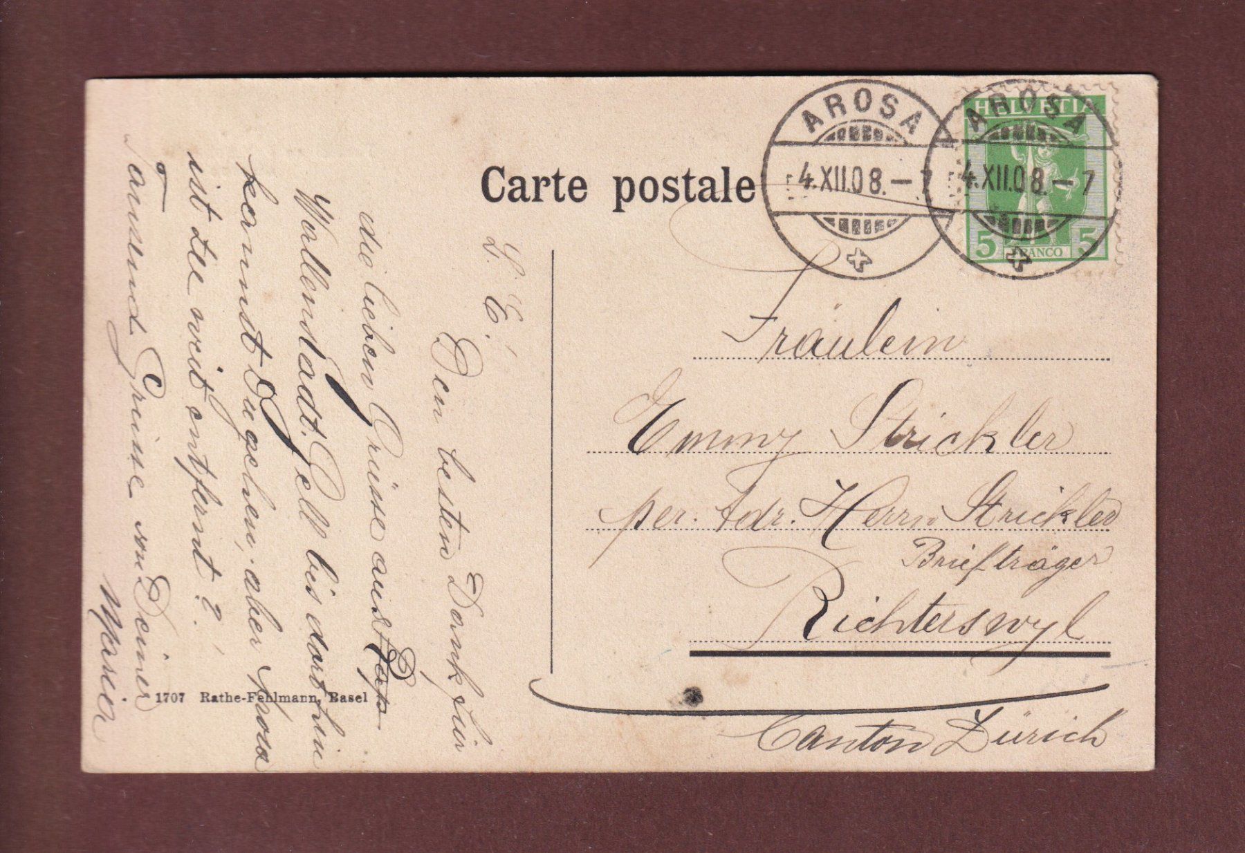 Cartoline postali: CHUR - Tunnel an der Schanfiggerstrasse - 1908 – Usato da Pully venduto da nicecards-shop 1