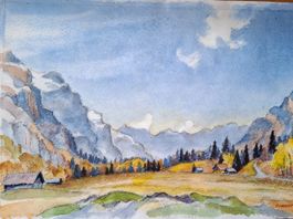 Aquarell Ferdinand Meyer-Streiff Sackboden Klöntal GL1983
