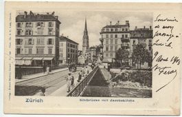ZÜRICH Sihlbrücke mit Jacobskirche, Tram