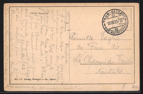 Cartoline postali: AK Thun, Kaserne mit Strasse, 1939 – Usato da Berlin venduto da bartko-reher 1