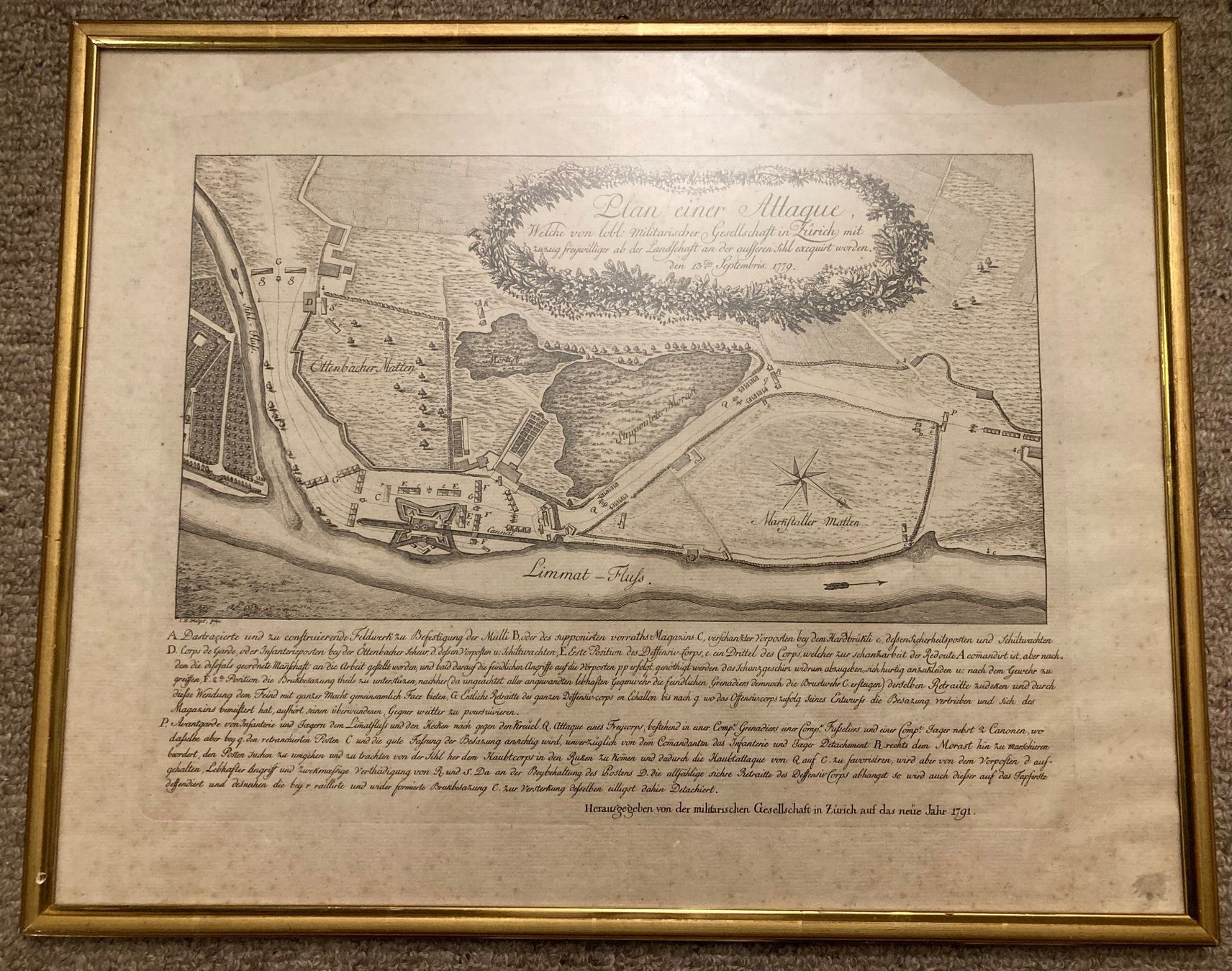 Incisioni: Plan einer Attacke, Zürich, 1779, gerahmt – Usato da Adliswil venduto da eku_8mgk