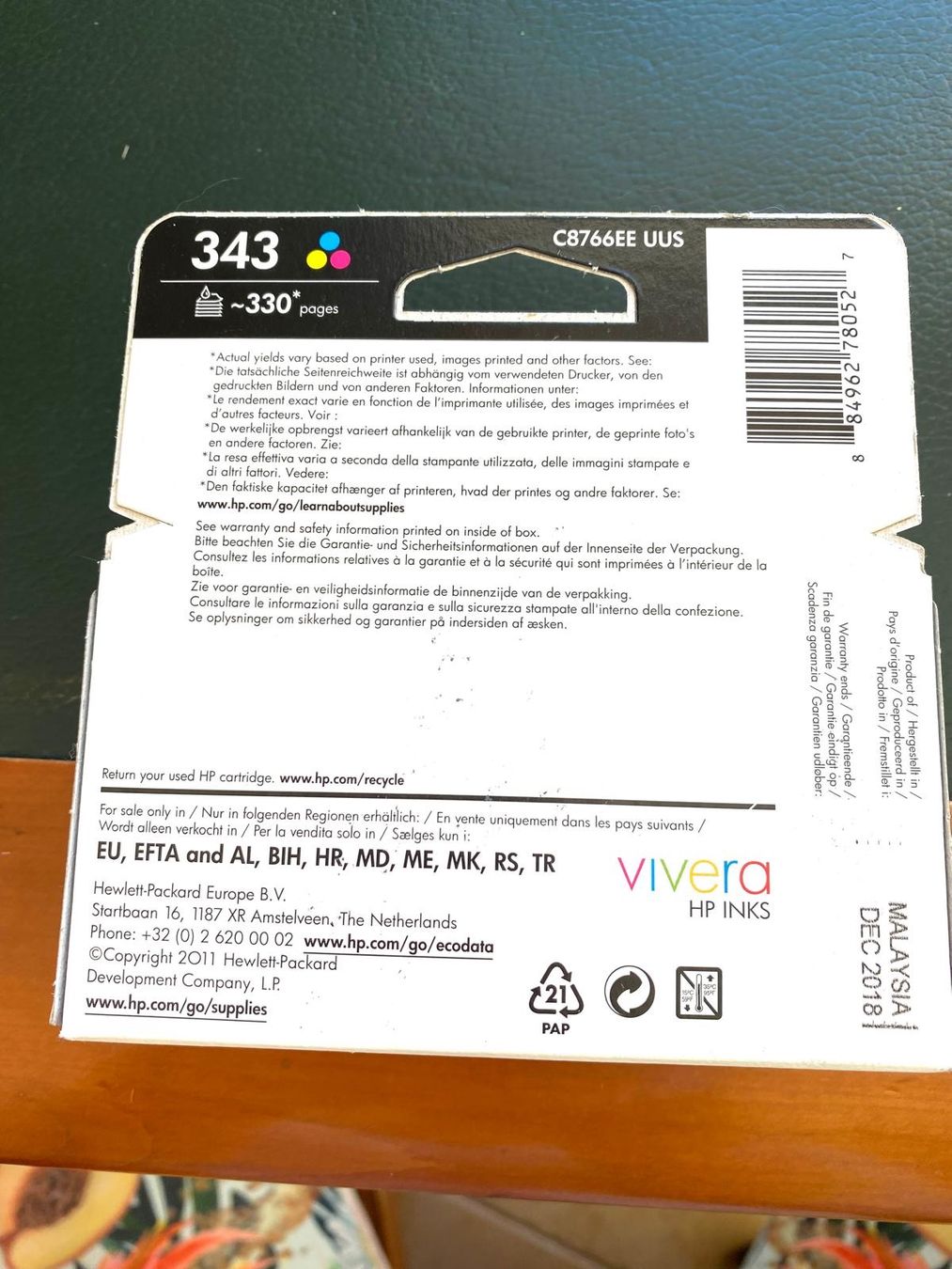 Hewlett Packard Cartucce per stampanti & toner: Original HP Tinten 343 Tri colour – Nuovo e nell'imballaggio originale da Brione s. Minusio venduto da batwoman3 1
