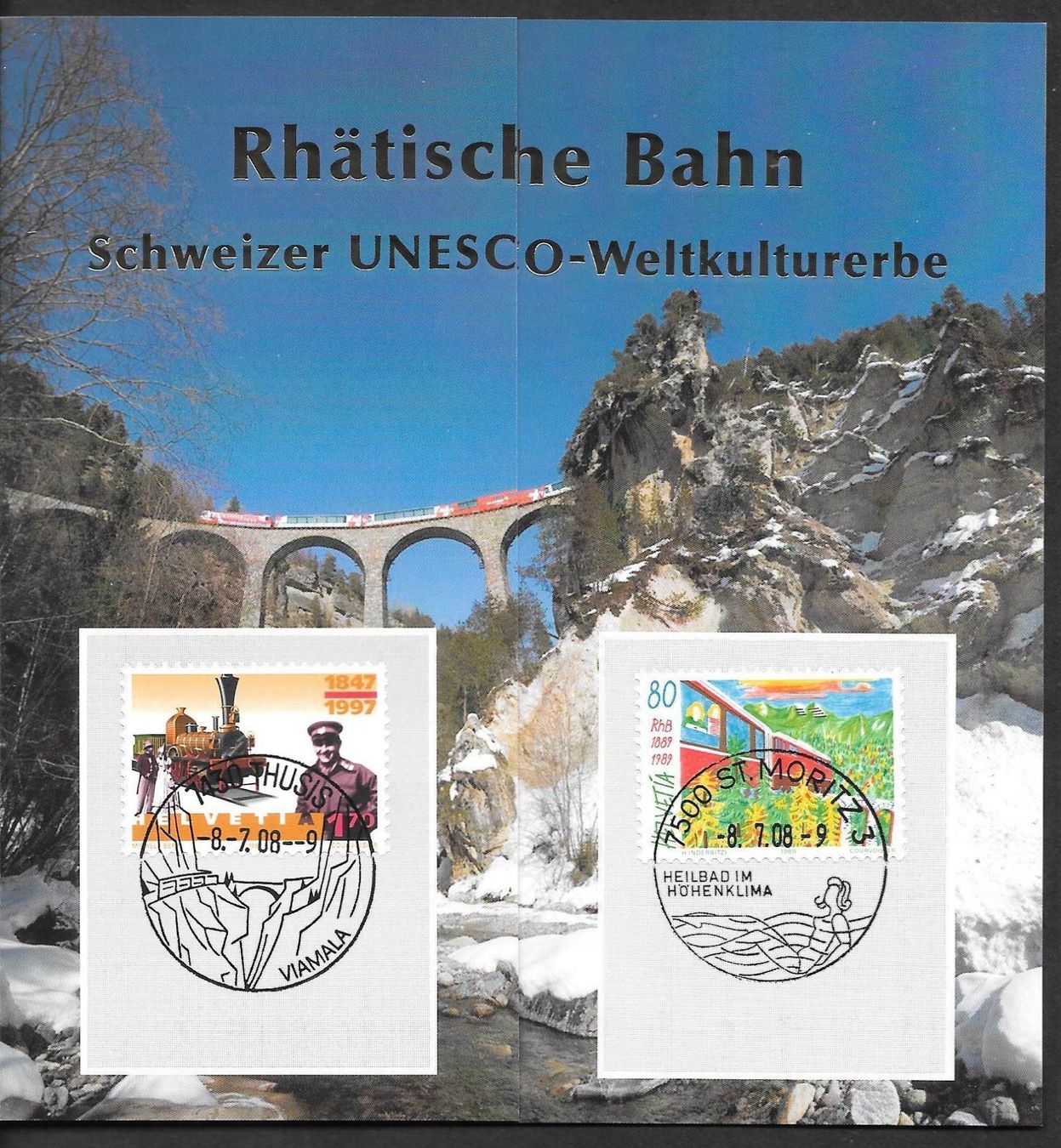 Tous les timbres: Folder Werbemarken 773 + 912 Rhätische Bahn 8.7.2008 – Neuf (Voir description) à Olten par clotaldi