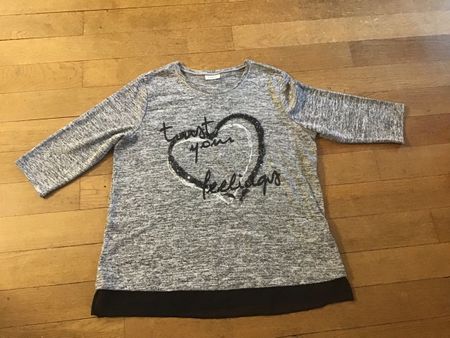 Damen Shirt Gr L grau meliert mit voile Einsatz