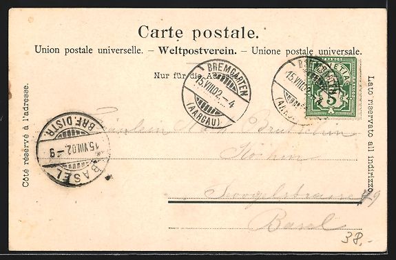 Ansichtskarten: AK Bremgarten, Uferpartie, 1902 – Gebraucht aus Berlin von bartko-reher 1
