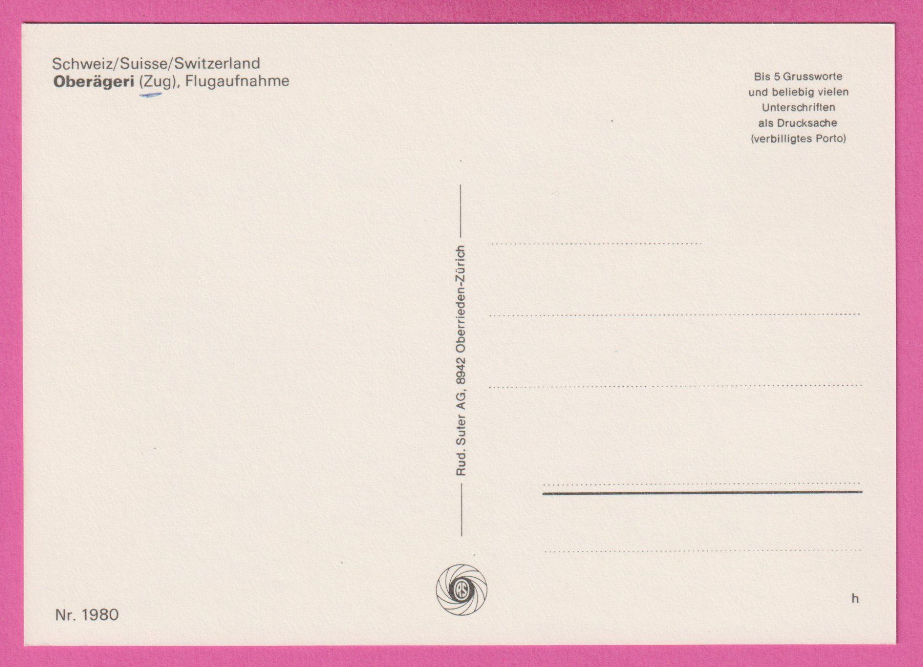 Cartoline postali: Oberägeri Zug Flugaufnahme – Usato da Einsiedeln venduto da dillie 1