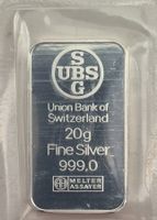 20 g fine Silver 999.0 UBS Switzerland silberbarren