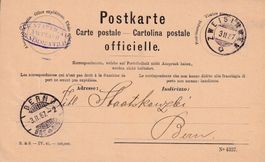 1887: Offiz. Eidgenössische Dienstpostkarte Bern, gelaufen.