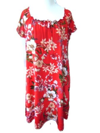 Gr. 50/52/54 Kleid rot Blumen Carmen Ausschnitt HAPPY HOLLY