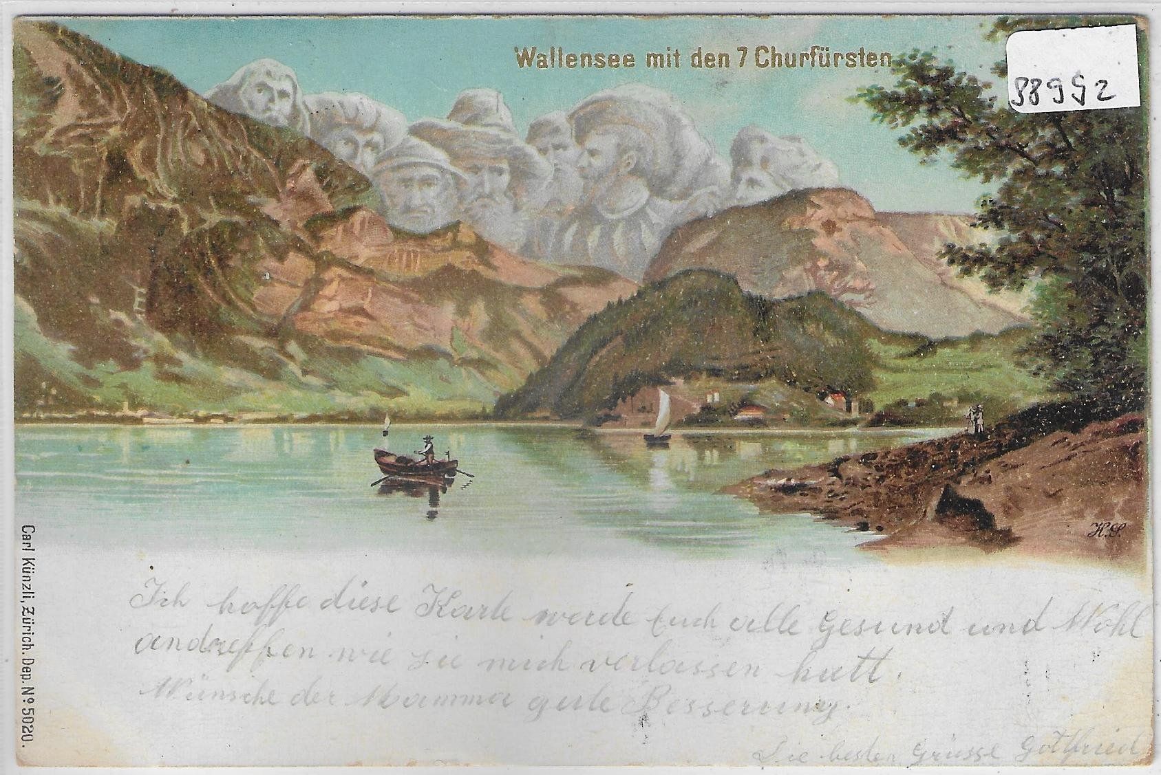 Ansichtskarten: Wallensee mit den 7 Churfürsten - Gesichter-Litho – Gebraucht aus Ettingen von Kartenplanet