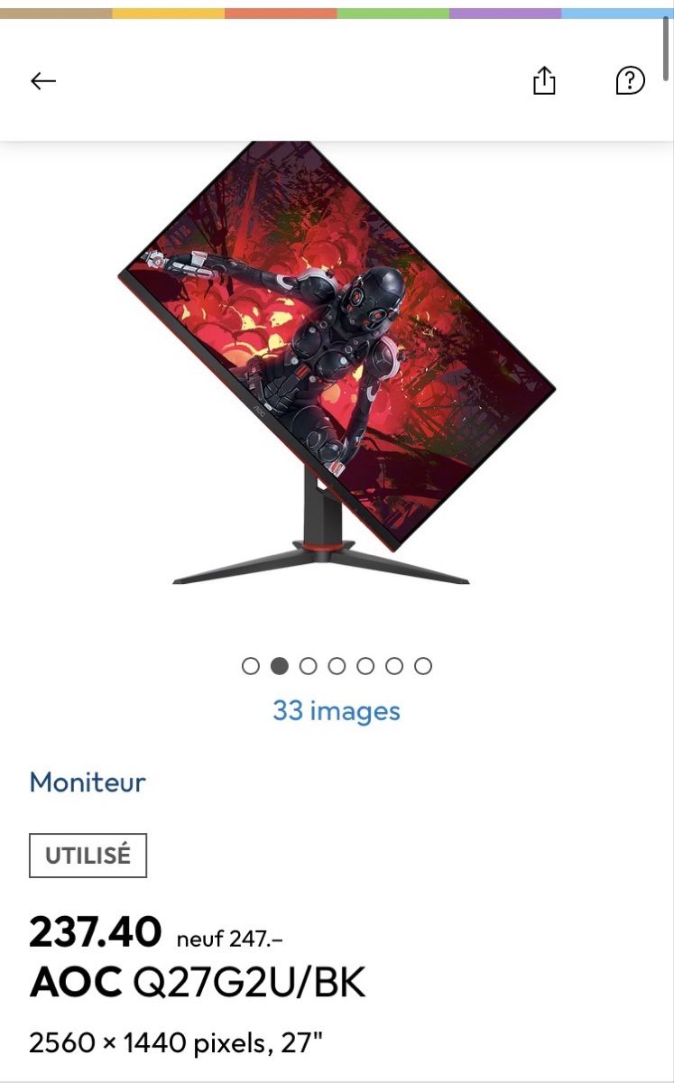 Monitor: Écran gaming - AOC Q27G2U/BK – Usato da Fully venduto da luc_k2mq 4