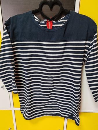 Vintage Ringelshirt, Gr. M, blau/weiss, cooler Zipper hinten