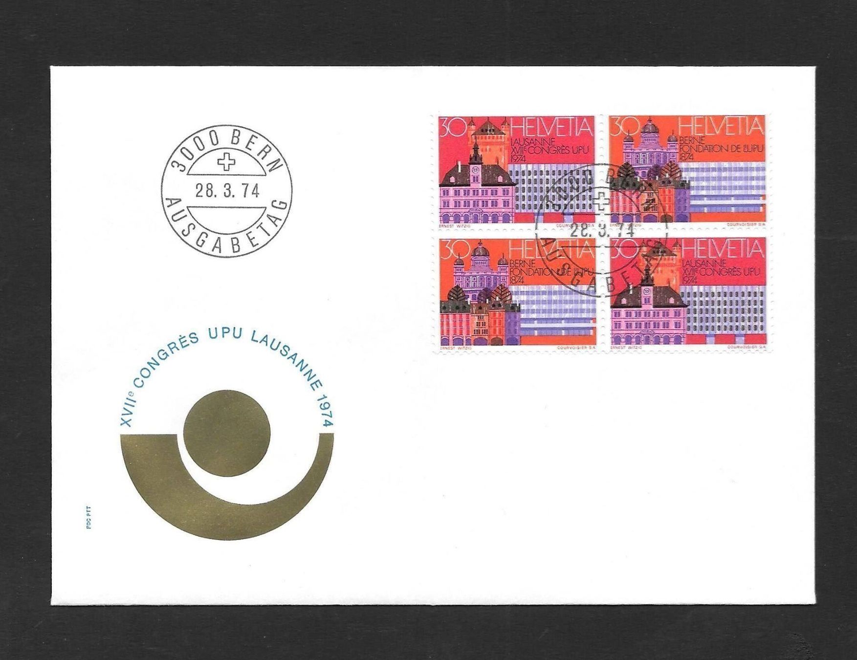 Tutti i francobolli: FDC 551 - 552 Viererblock ET Bern 28.3.1974 – Nuovo (secondo la descrizione) da Olten venduto da clotaldi