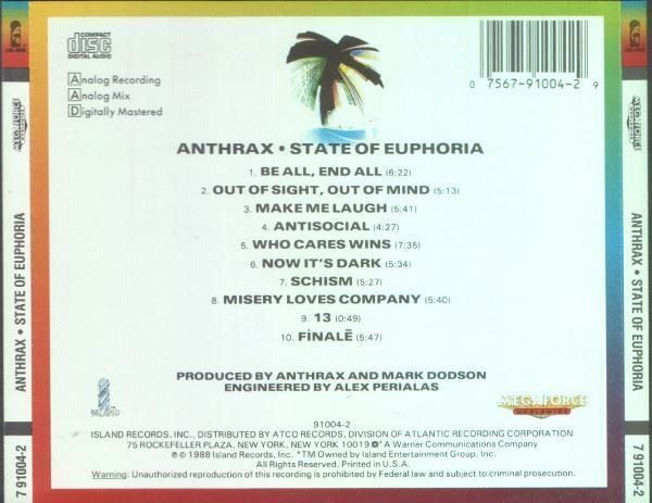 CD: Anthrax - State...(US press 1988!) – Usato da St-Cergue venduto da VeganWarrior 2