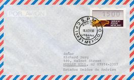 Mexiko ATM 1 beige gelb FDC Luftpost USA ATM 1500