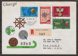 1954 : Serie Werbemarken auf FDC Berne - nach USA