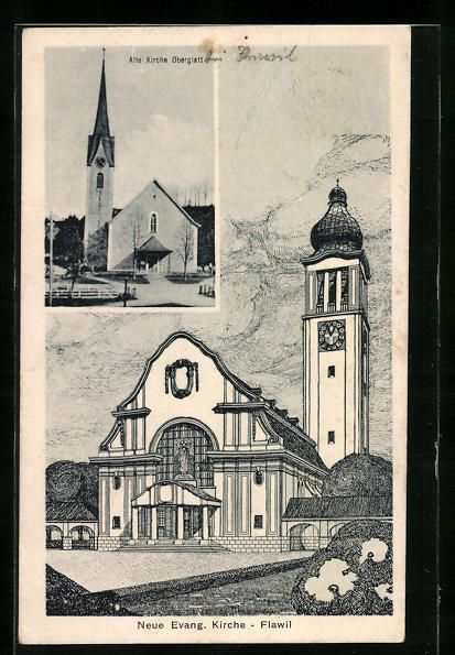 Cartoline postali: Flawil, Neue Evang. Kirche, Alte Kirche  – Usato da Berlin venduto da bartko-reher