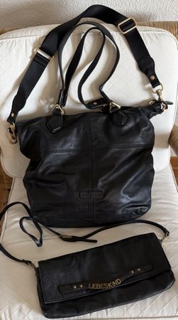 Liebeskind Handtasche mit Clutch Set schwarz Leder