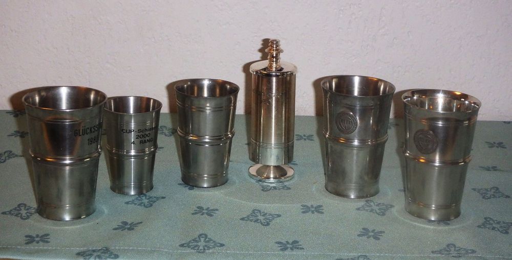 Zinn Schützen Becher 6 x versch. davon 1x Feinzinn Handguss (Gebraucht ...