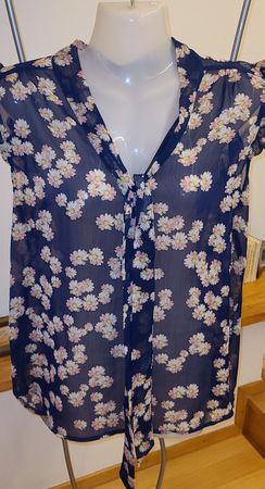 Damen Bluse dunkelblau mit Blumenmuster durchsichtig