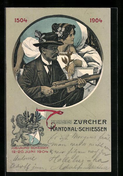 Cartoline postali: Zürich, Kantonal-Schiessen 1904, Schüt – Usato da Berlin venduto da bartko-reher