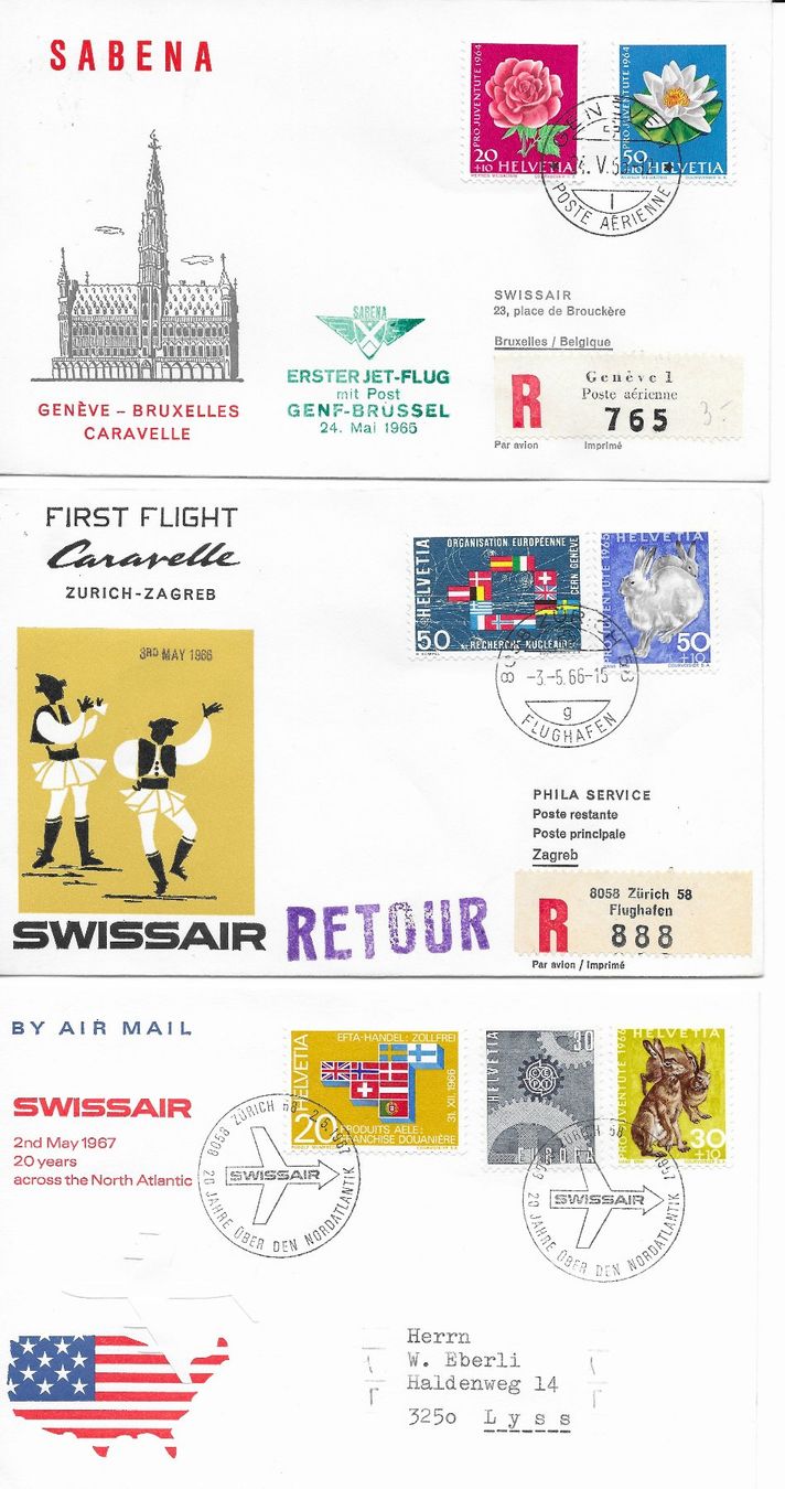 Tutti i francobolli: 3 SELTENE SWISSAIRBRIEFE – Usato da Reinach BL venduto da Katzenmorli