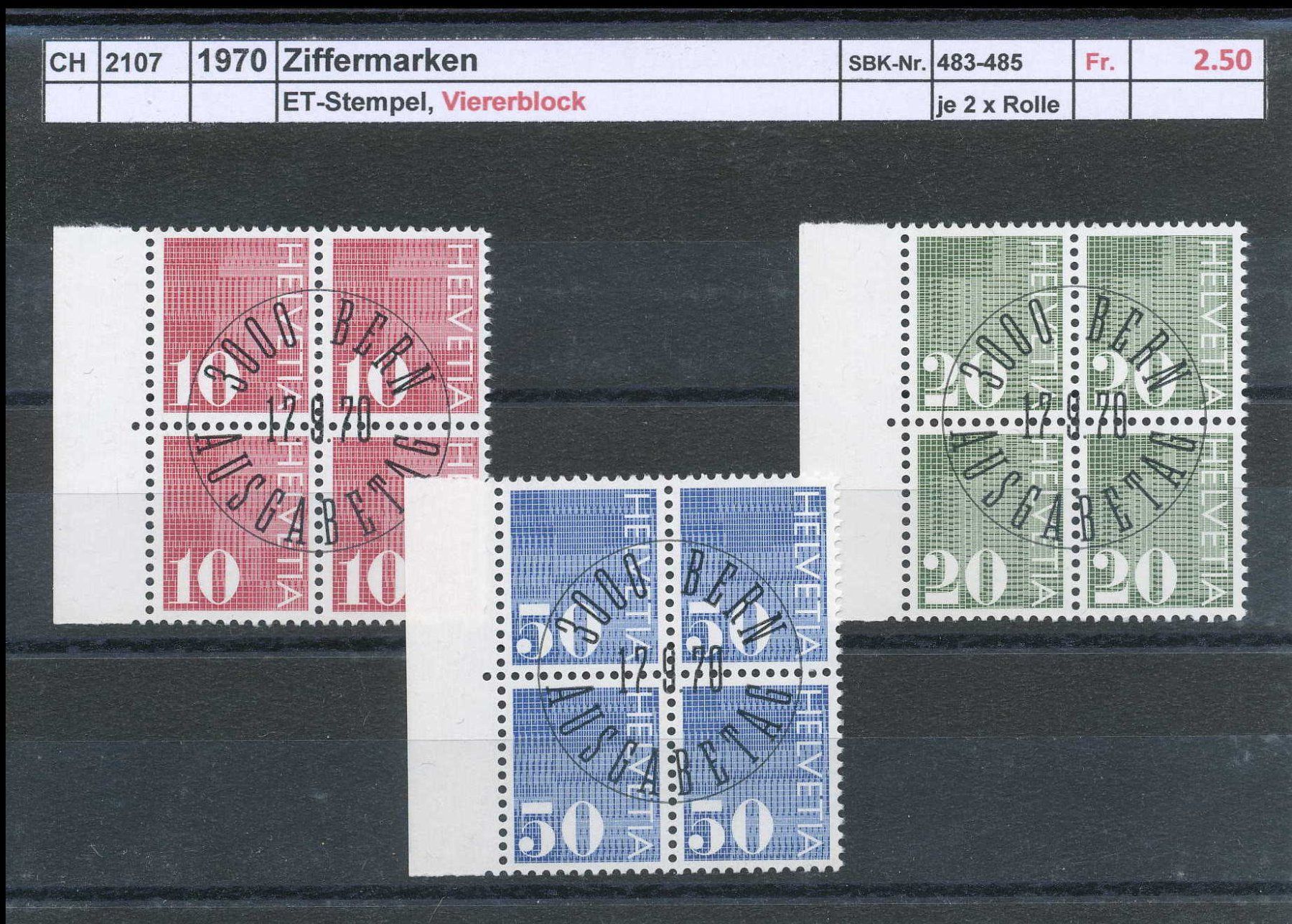Tutti i francobolli: 1970 "Ziffermarken" - Viererblock, ET -gestempelt – Usato da Winterthur venduto da Zupogeru