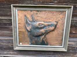 Chien Doberman cuivre Gemälde Skulptur Hund