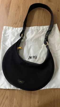 JW PEI Black Crescent Moon Shoulder Bag Gold Details- New