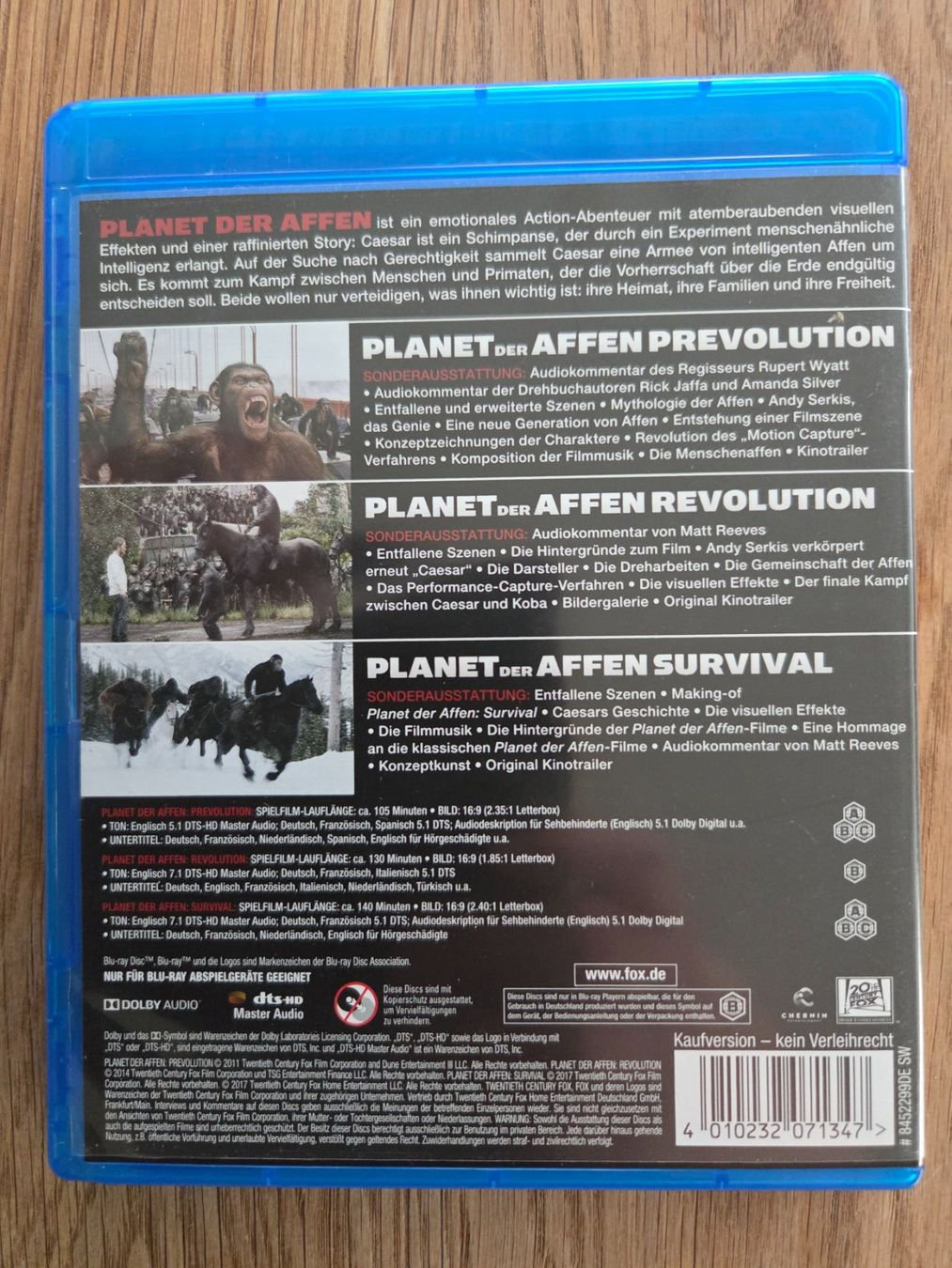 Tutti i DVDs: Planet der Affen - Trilogie (Blu-Ray) – Nuovo (secondo la descrizione) da Niederhelfenschwil venduto da George27 1