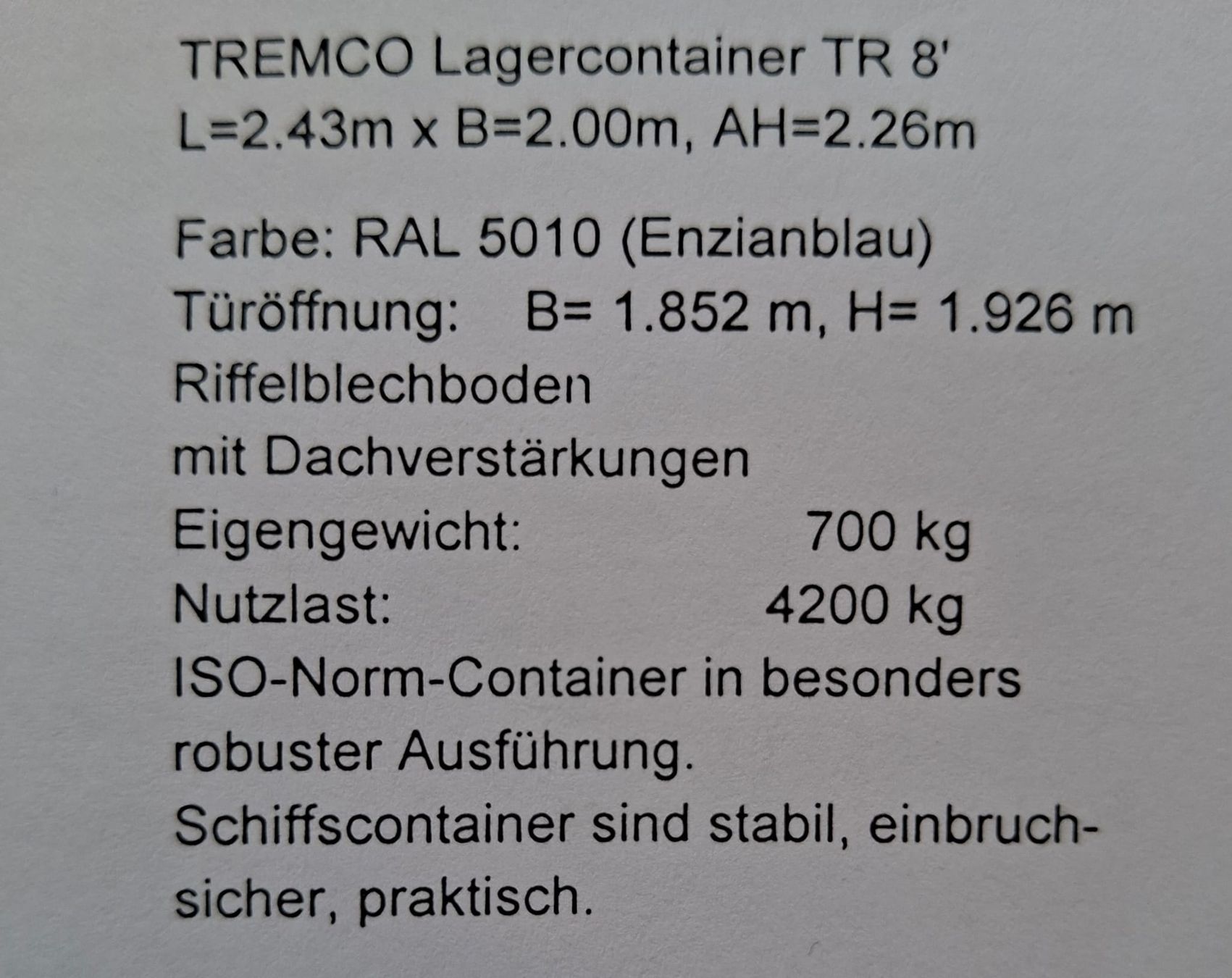 Contenitori edile: Tremco Lagercontainer – Usato da Balgach venduto da wrm_xg77 1